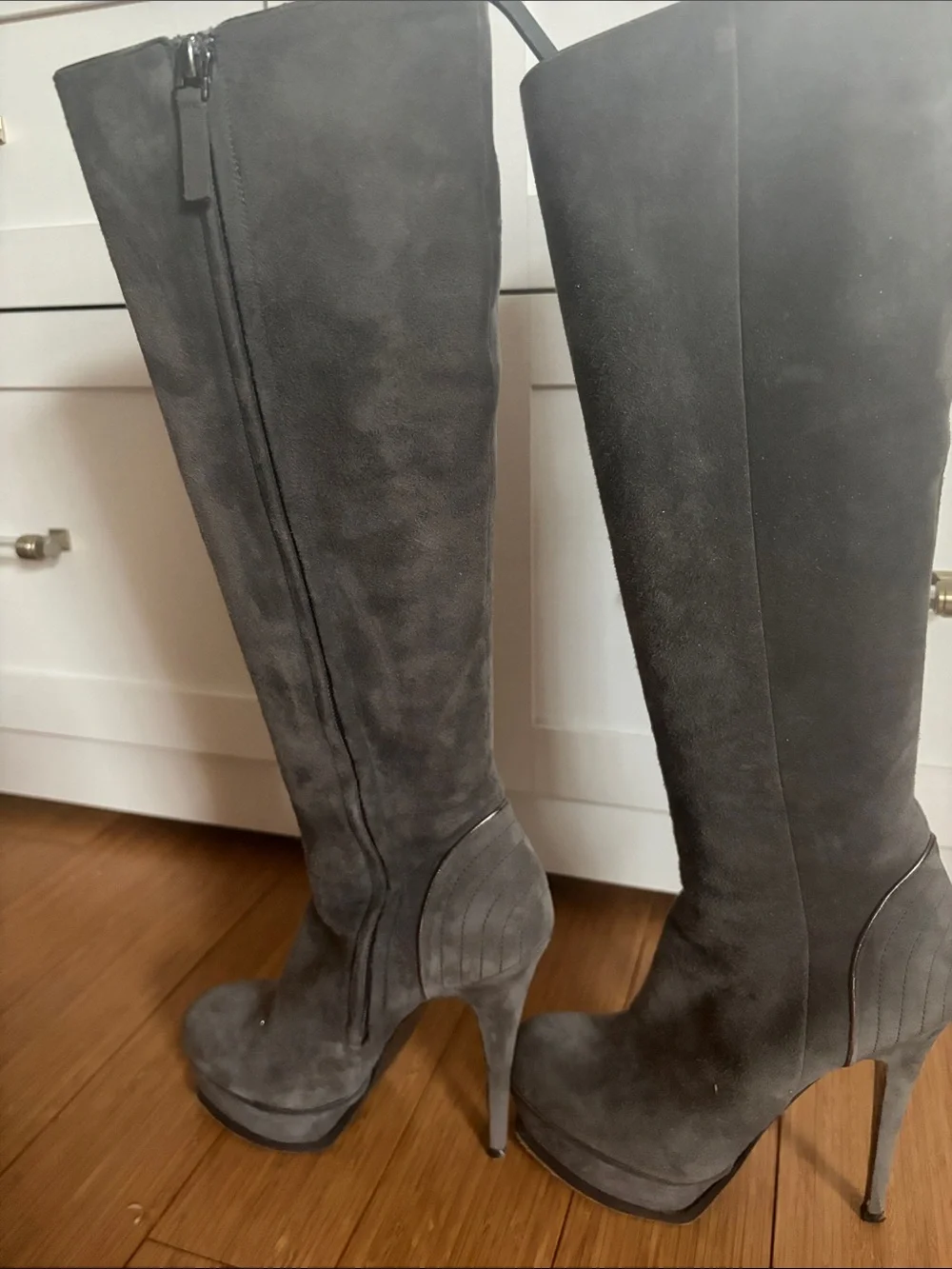 Yves Saint Laurent Gray Suede Over-the-Knee Boots